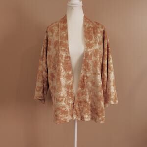 Anthropologie Solitaire Women's Open Jacket Faux Suede Brown 3/4 SLV Pockets Med